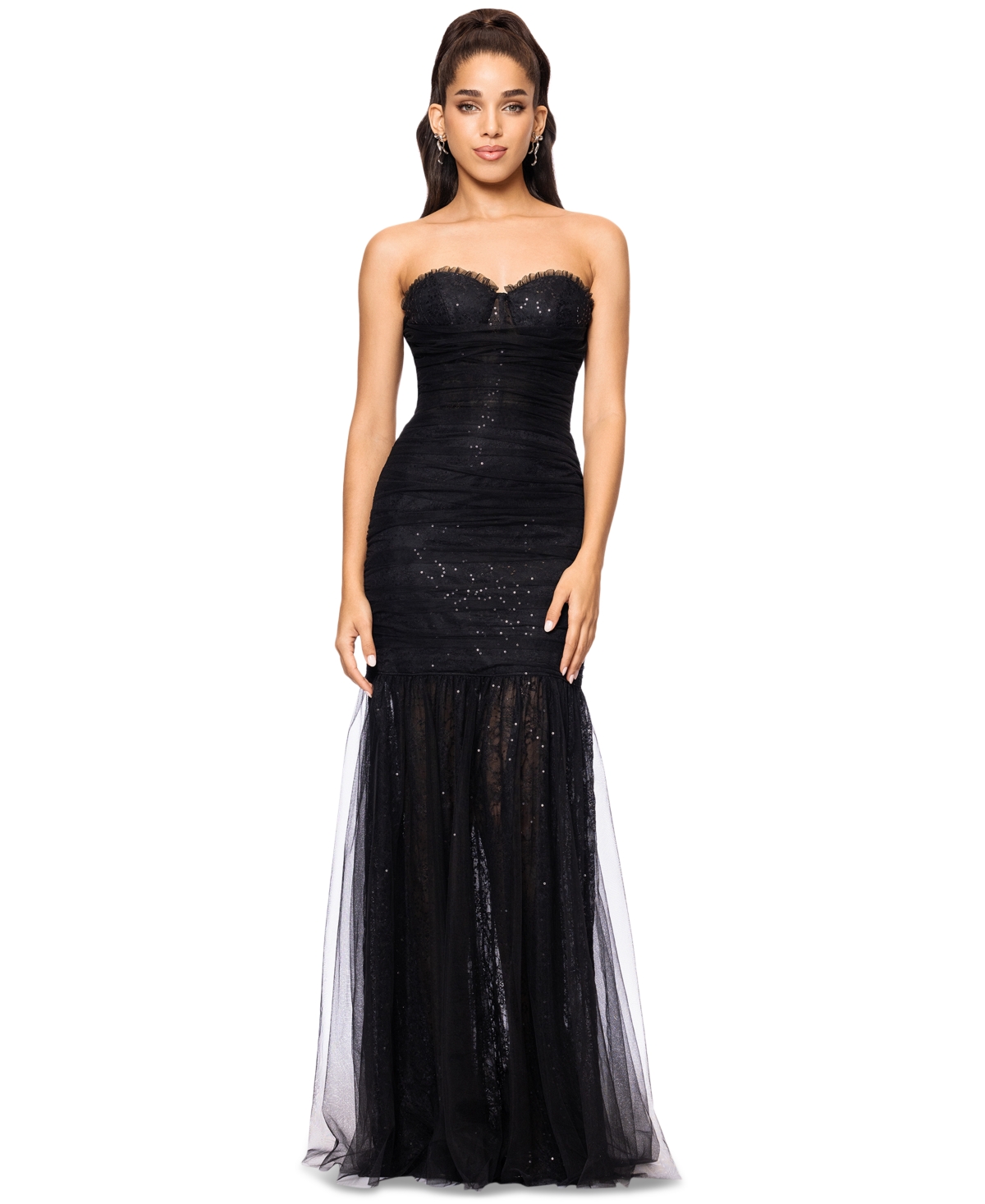 Shop Betsy & Adam Women's Sequined Lace Corset Gown In Black