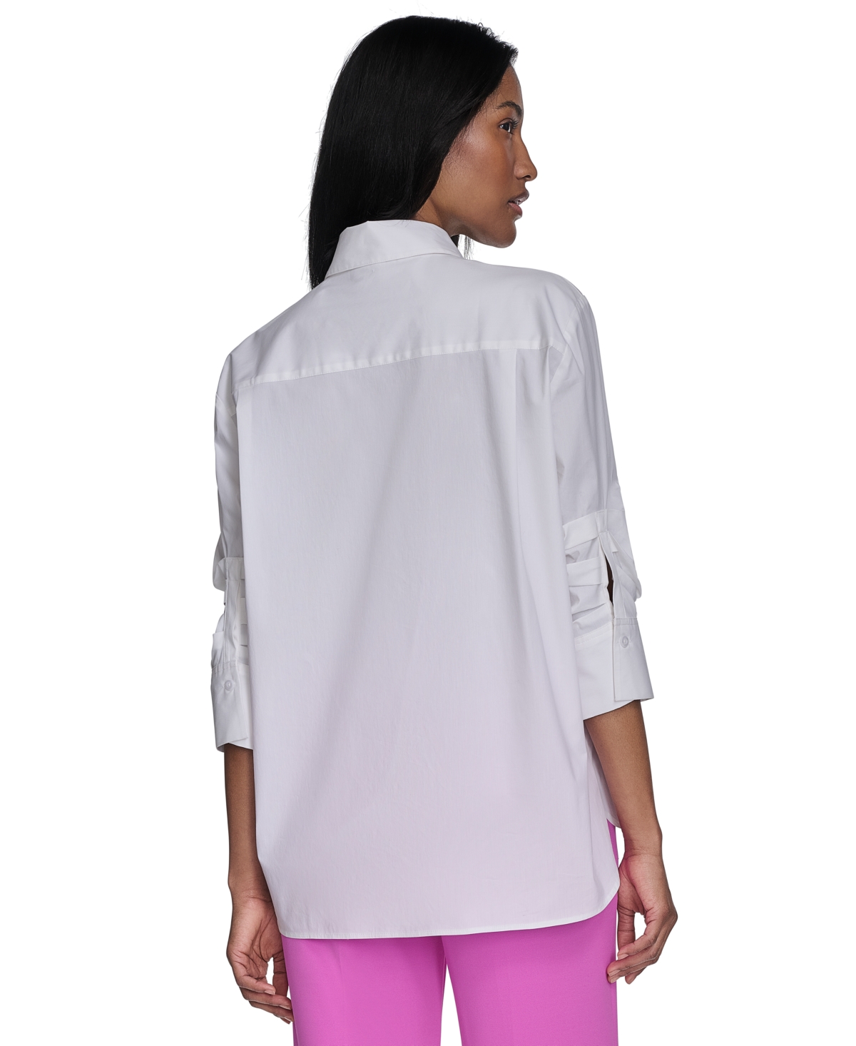 Shop Halston Women's Cotton Collared Ruched-sleeve Blouse In White