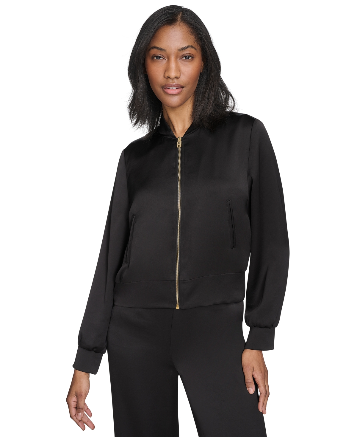 HALSTON WOMEN'S BAND-COLLAR ZIP-FRONT JACKET 