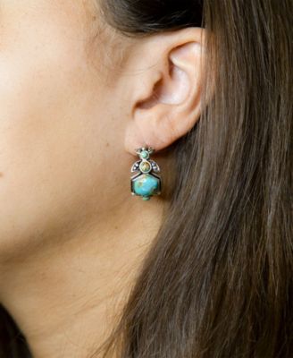 Emile Blue Turquoise Sterling Hexagon Hoop Earrings