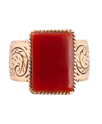 Stamped Orange Carnelian Golden Square Ring
