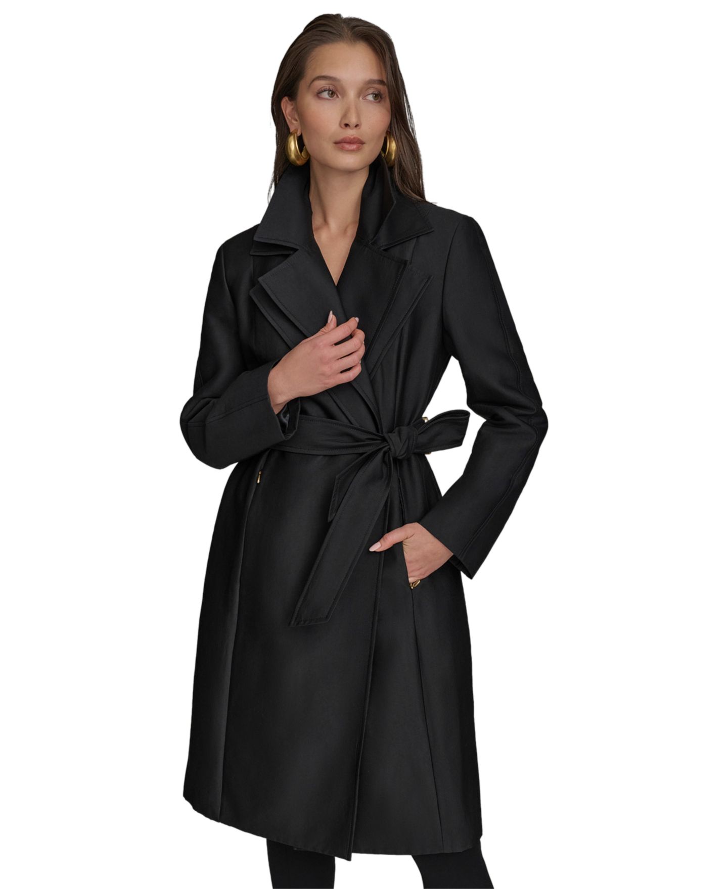 Женское пальто Donna Karan New York Double-Collar Trench, цвет: Чёрный — фото 2
