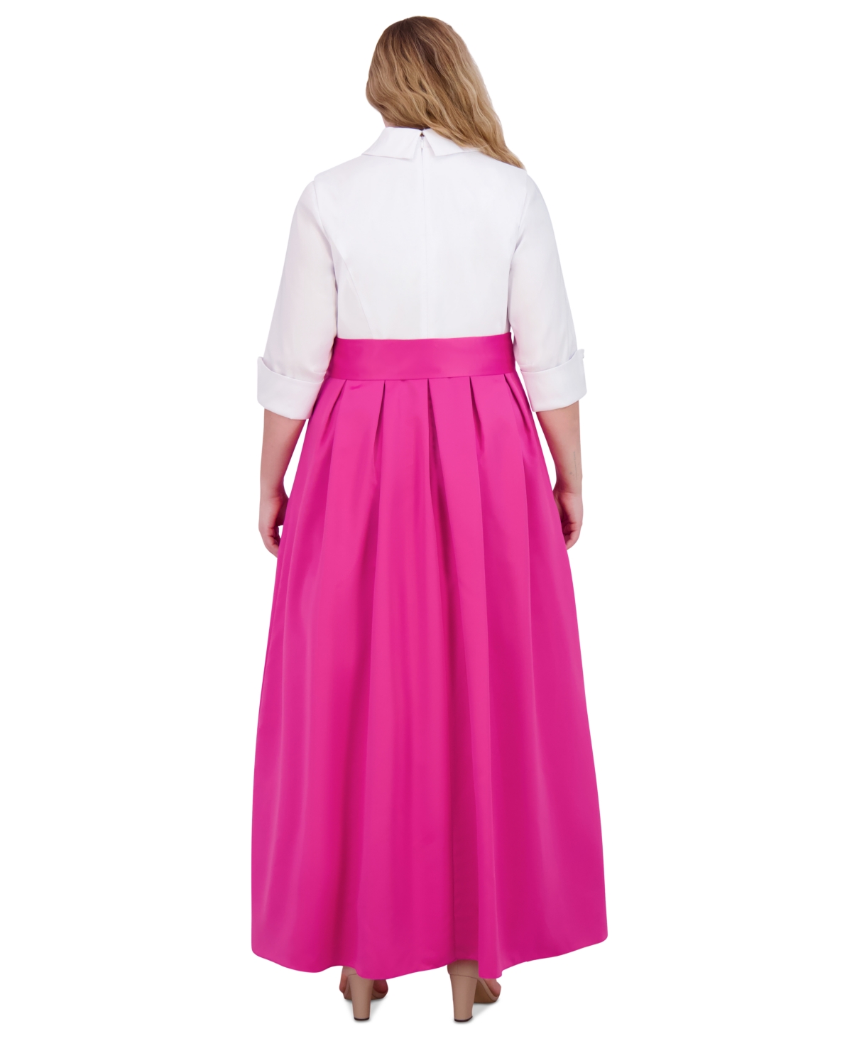 Jessica Howard Women's Colorblocked Collared Evening Gown In Fuschia