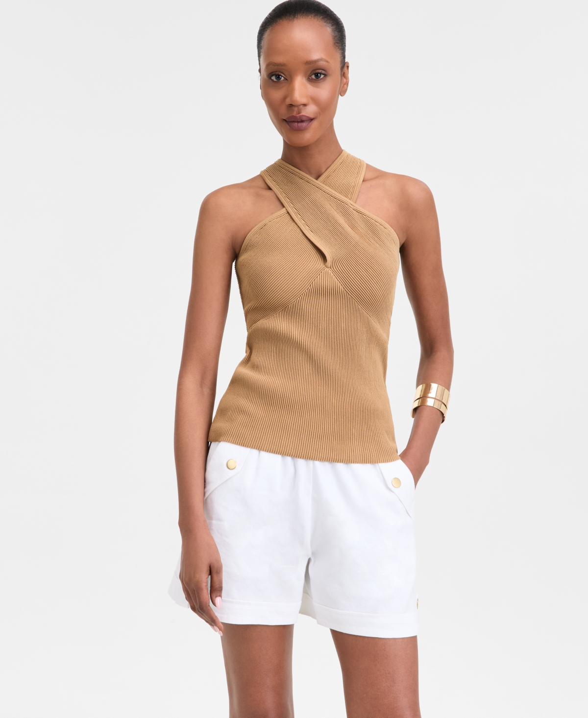 Inc International Concepts Women's Asymmetric-neck Top, Exclusively At Macy's In Warm Toffe