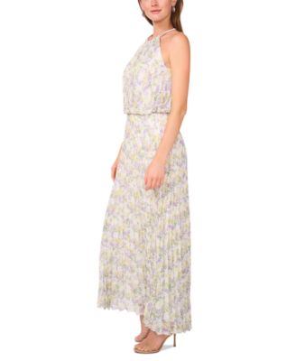 msk floral print pleated dress Metallic Print Pleated Blouson Gown MSK
