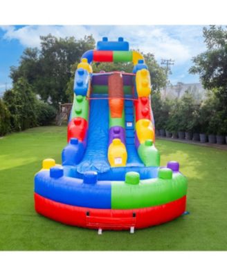 HeroKiddo Block Party Commercial Grade Inflatable Water Slide with Attached Pool /  Drainage / Air Blower Included, Outdoor Indoor, Rental Quality, Big Inflatable