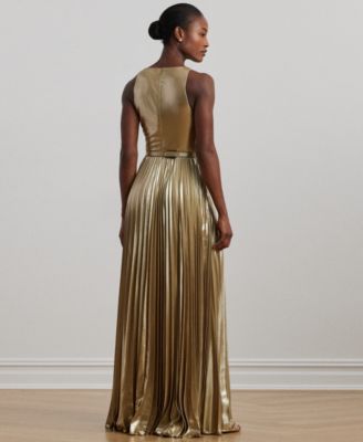 Lauren Ralph Lauren Women's Belted Metallic Chiffon Surplice