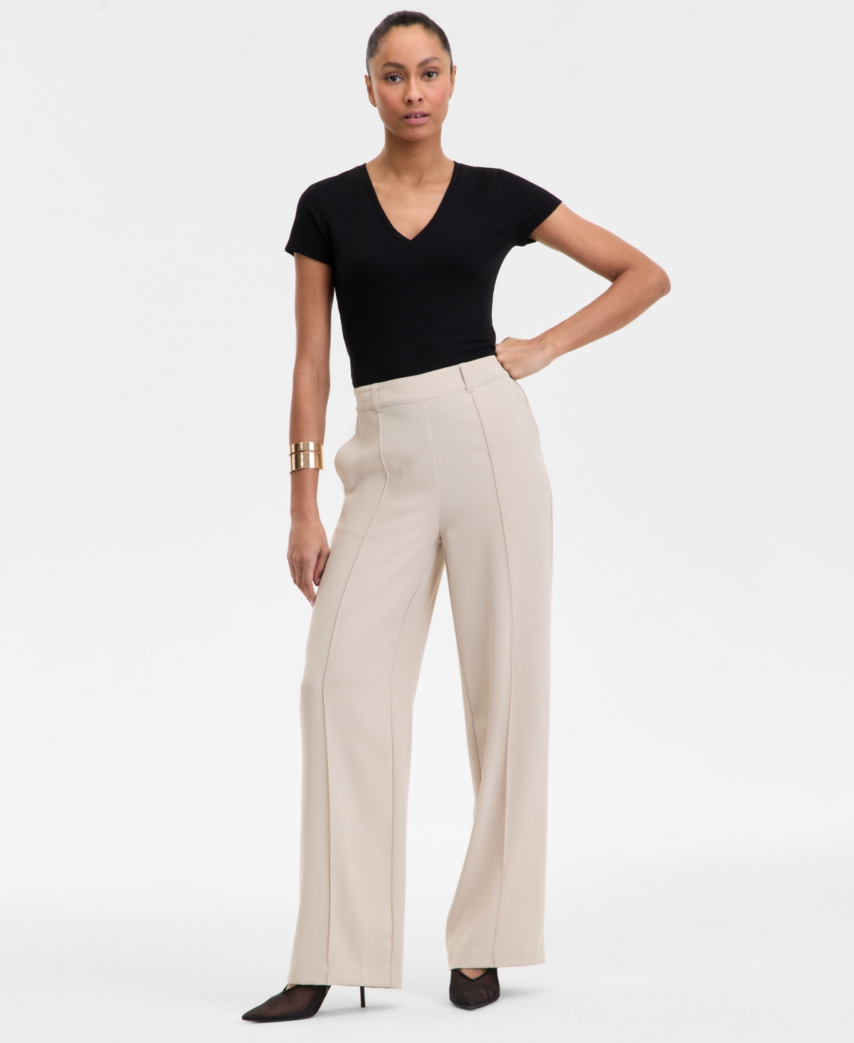 Petite High-Rise Straight-Leg Pants, Exclusively at Macy's - Natural Sand