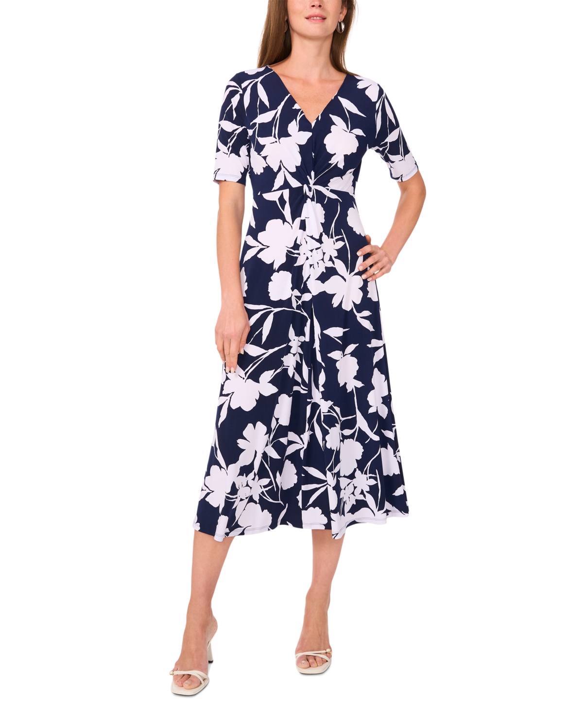 Women's Floral-Print Twist-Front Midi Dress - Jbs Navy