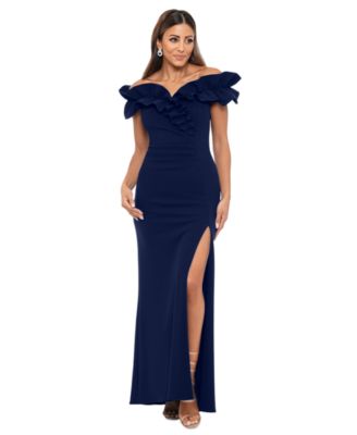 Women's Ruffled Off-The-Shoulder Side-Slit Gown