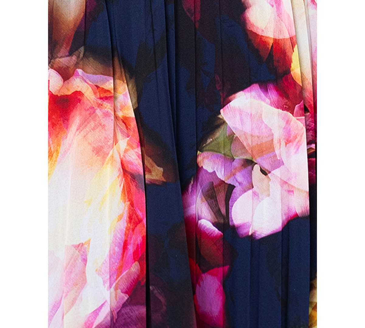 Xscape Petite Printed One-shoulder Gown In Navy Fuschia