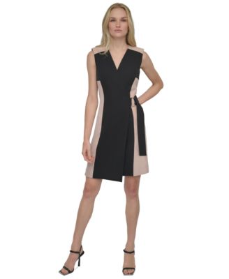DKNY - Petite Colorblocked Side-Belt Wrap Dress