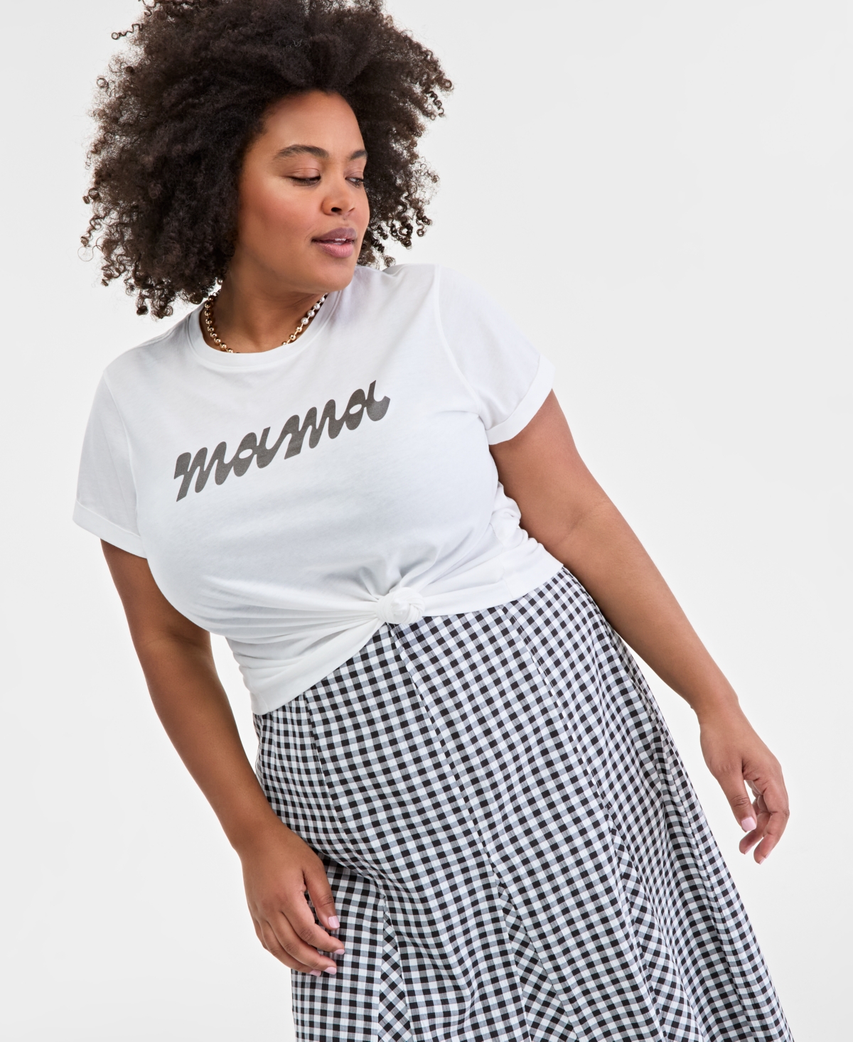 Plus Size Mama Graphic Knit Short-Sleeve Top, Exclusively at Macy's - Washed Whi