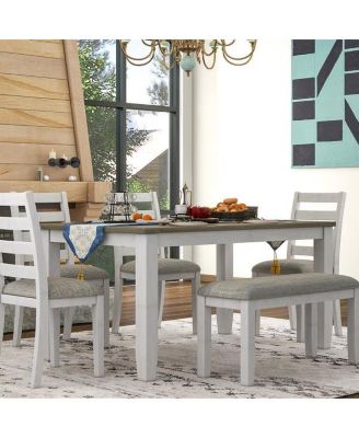 Rustic Style 6-Piece Dining Room Table Set with 4 Upholstered Chairs & a Bench