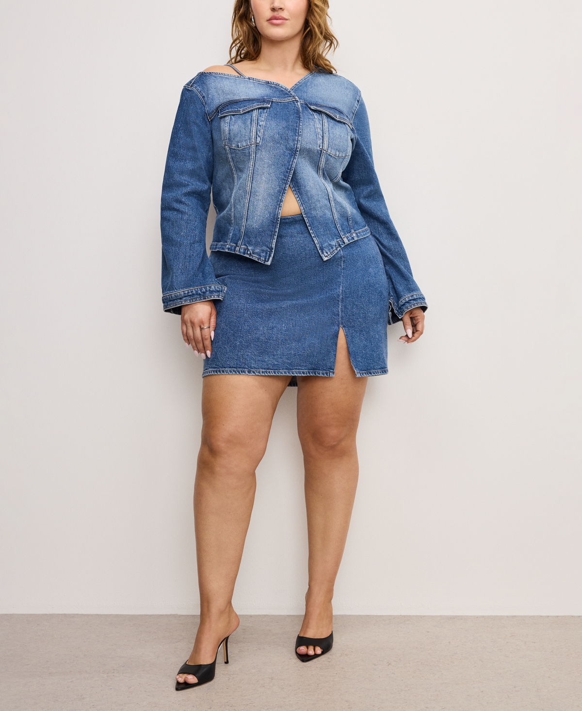 Shop Good American Women's Denim Thigh-slit Mini Denim Skirt In Indigo