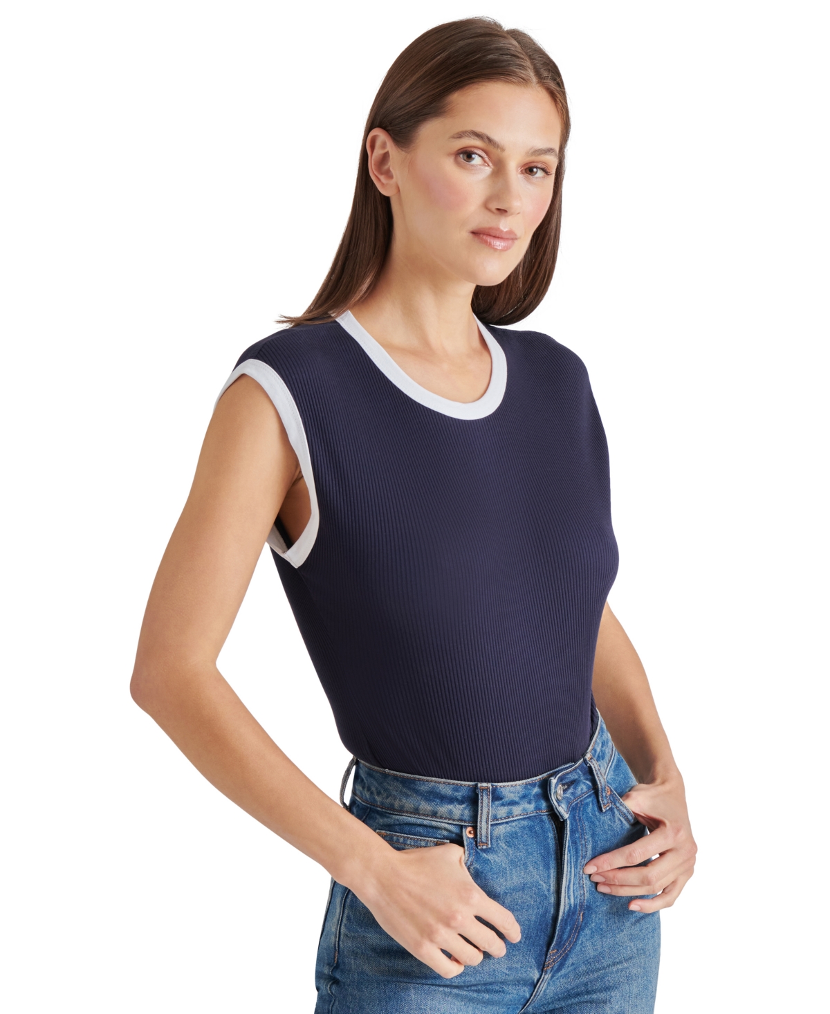 Steve Madden Women's Aubree Ribbed Ringer Bodysuit In Marine