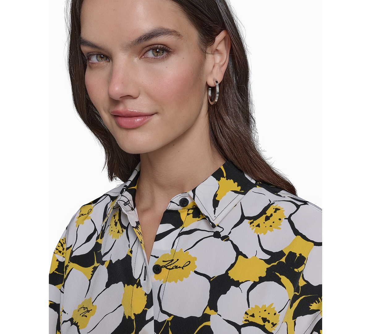 KARL LAGERFELD WOMEN'S PRINTED OVERSIZED BUTTON-FRONT TOP 