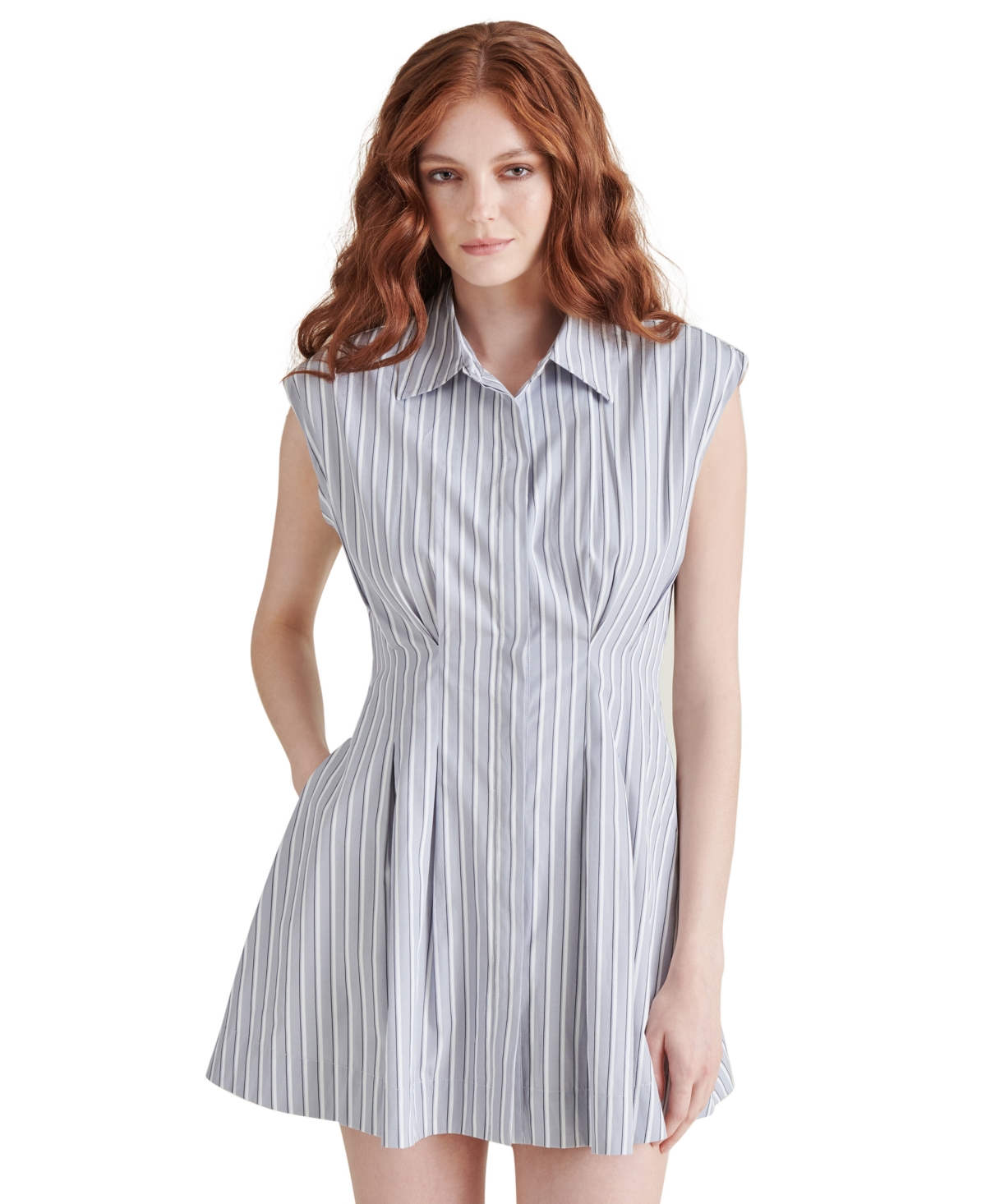 Steve Madden Maisha Stripe Poplin Mini Shirtdress In Grey