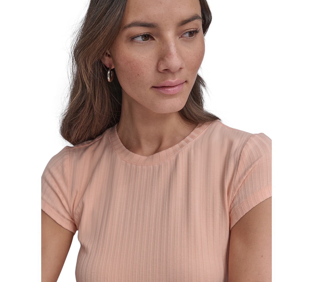 DKNY JEANS WOMEN'S RIBBED CAP-SLEEVE T-SHIRT 