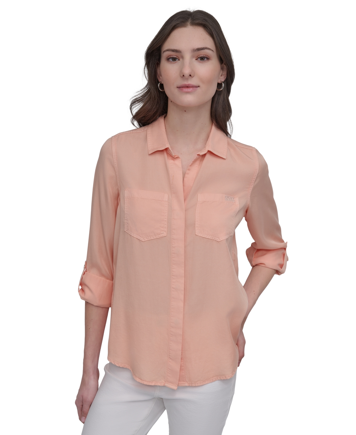 DKNY JEANS WOMEN'S ROLL-TAB-SLEEVE BUTTON-FRONT SHIRT 