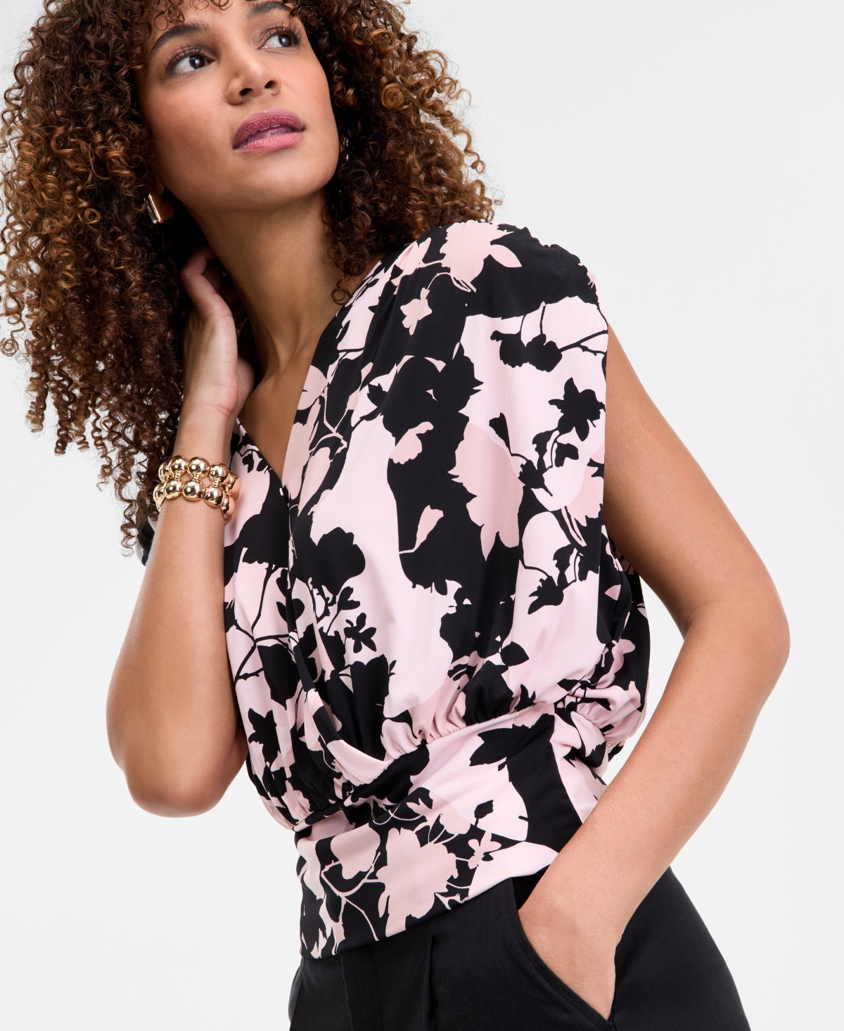 INC INTERNATIONAL CONCEPTS WOMEN'S FLORAL-PRINT SURPLICE-NECK BLOUSE, EXCLUSIVELY AT MACY'S 