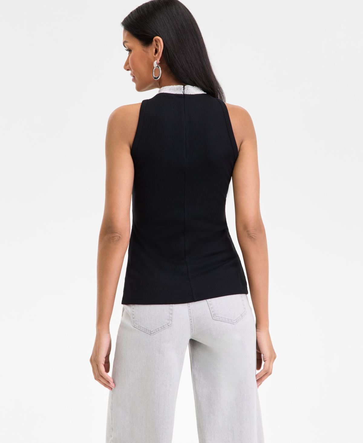 Shop Inc International Concepts Women's Rhinestone-trim Top, Exclusively At Macy's In Deep Black