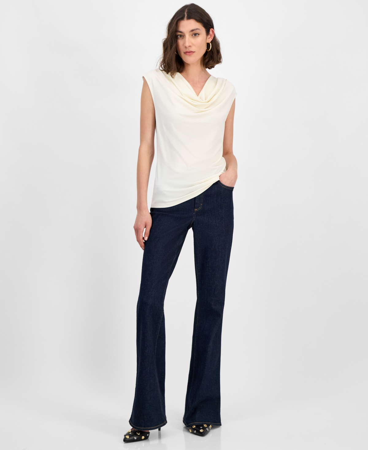 Inc International Concepts Women's Sleeveless Cowlneck Blouse, Exclusively At Macy's In Vintage Cr