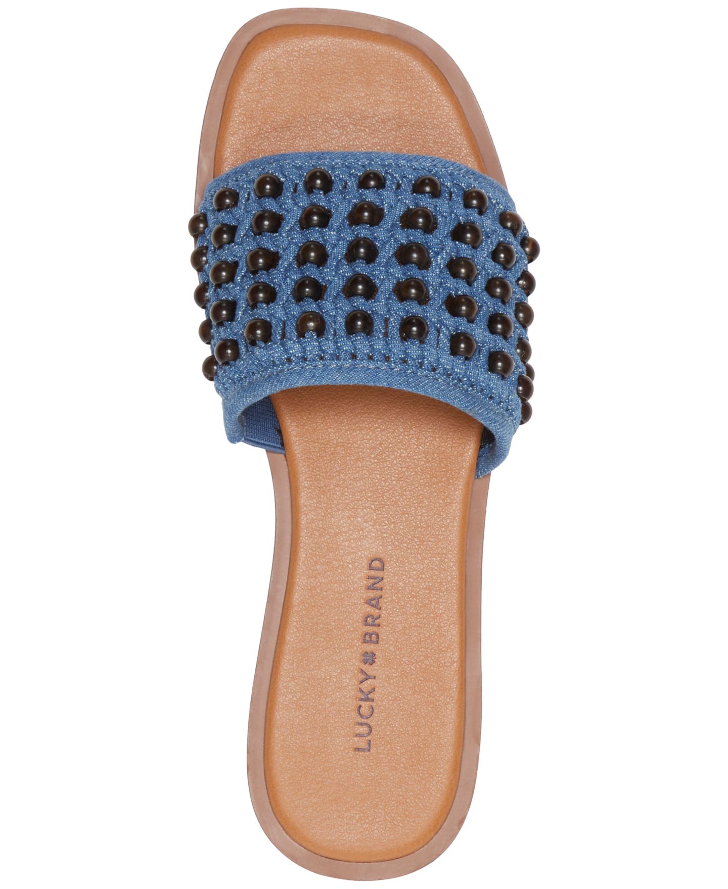 Женские сандалии Lucky Brand Gidya Beaded Slide Flat, цвет: Средний синий / Коричневый — фото 4