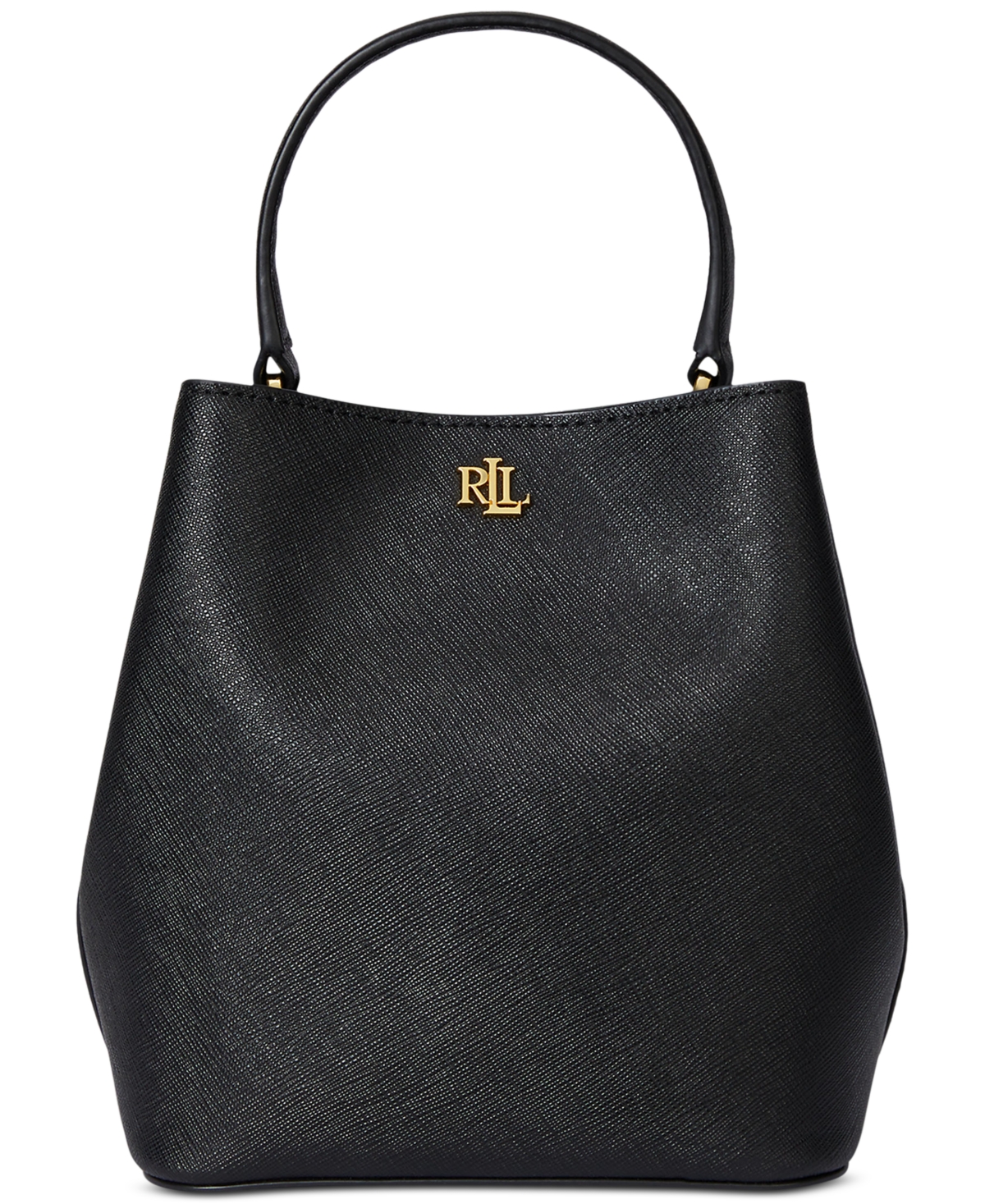 Ralph Lauren Crosshatch Leather Mini Reese Bucket Bag In Black