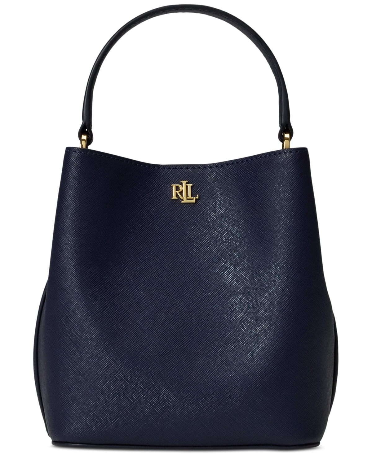 Ralph Lauren Crosshatch Leather Mini Reese Bucket Bag In Refined Navy