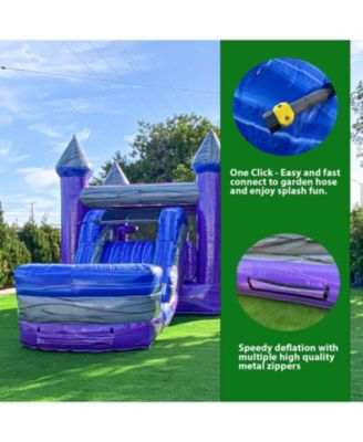 Purplish Castle Commercial Grade Bounce House Water Slide with Splash Pool for Kids and Adults (with Blower), 15oz PVC Vinyl, Basketball Hoop, Wet Dry Combo, Outdoor Indoor, Big Inflatable