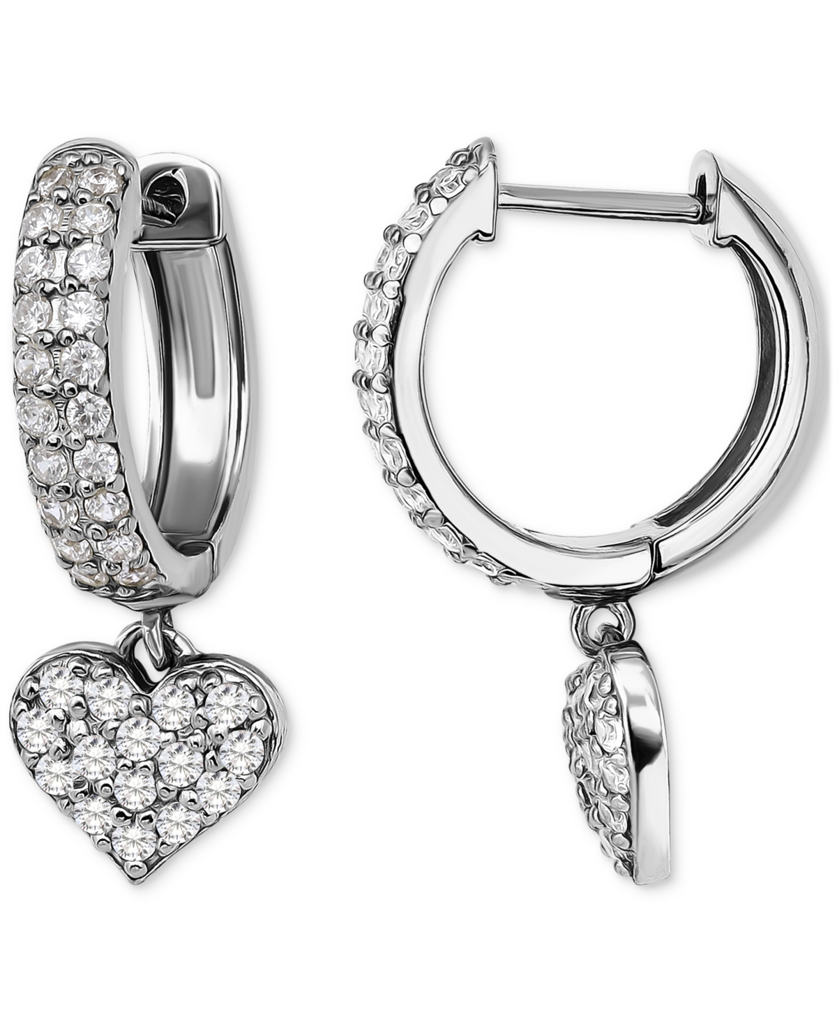 Giani Bernini Cubic Zirconia Heart Charm Hoop Earrings (1-1/20 Ct. T.w.), Exclusively At Macy's In Silver