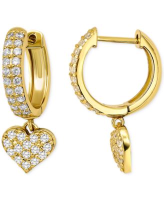 Cubic Zirconia Heart Charm Hoop Earrings (1-1/20 ct. t.w.), Exclusively at Macy's