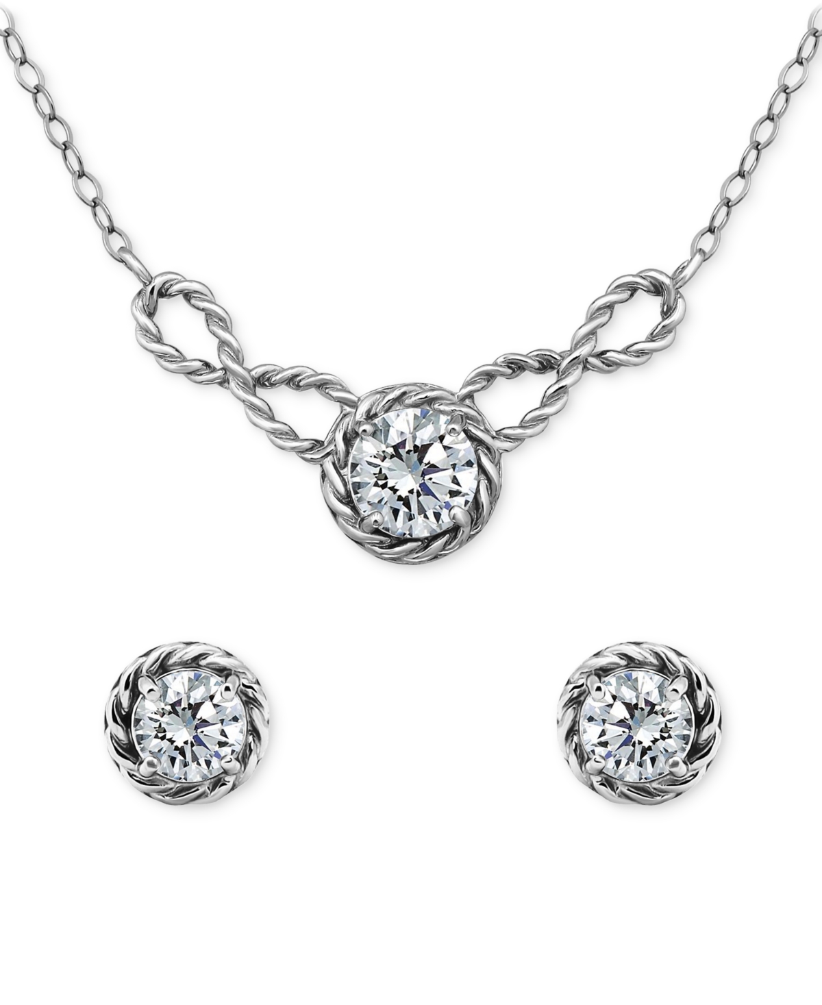Giani Bernini 2-pc. Set Cubic Zirconia (2-7/8 Ct. T.w.) Infinity Rope Frontal Necklace & Round Rope Border Stud Ea In Silver