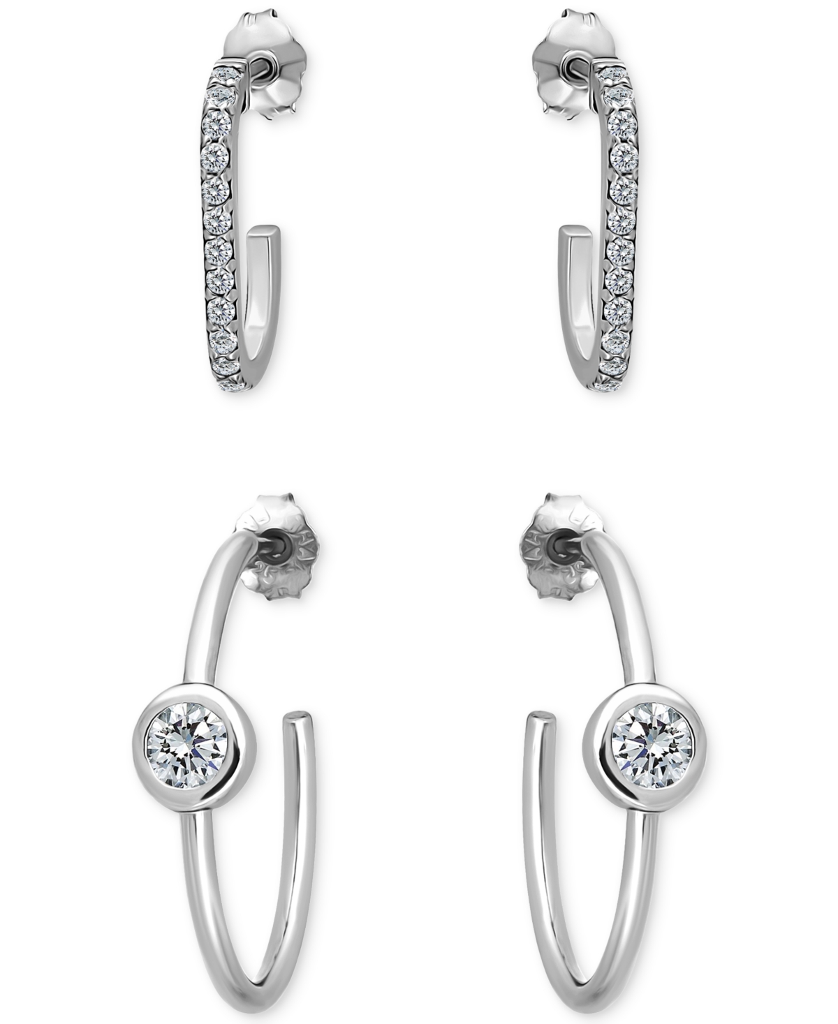 Giani Bernini 2-pc. Set Pave Cubic Zirconia & Round Bezel Set Cubic Zirconia Hoop Earrings In 18k Gold Over Sterli In Silver