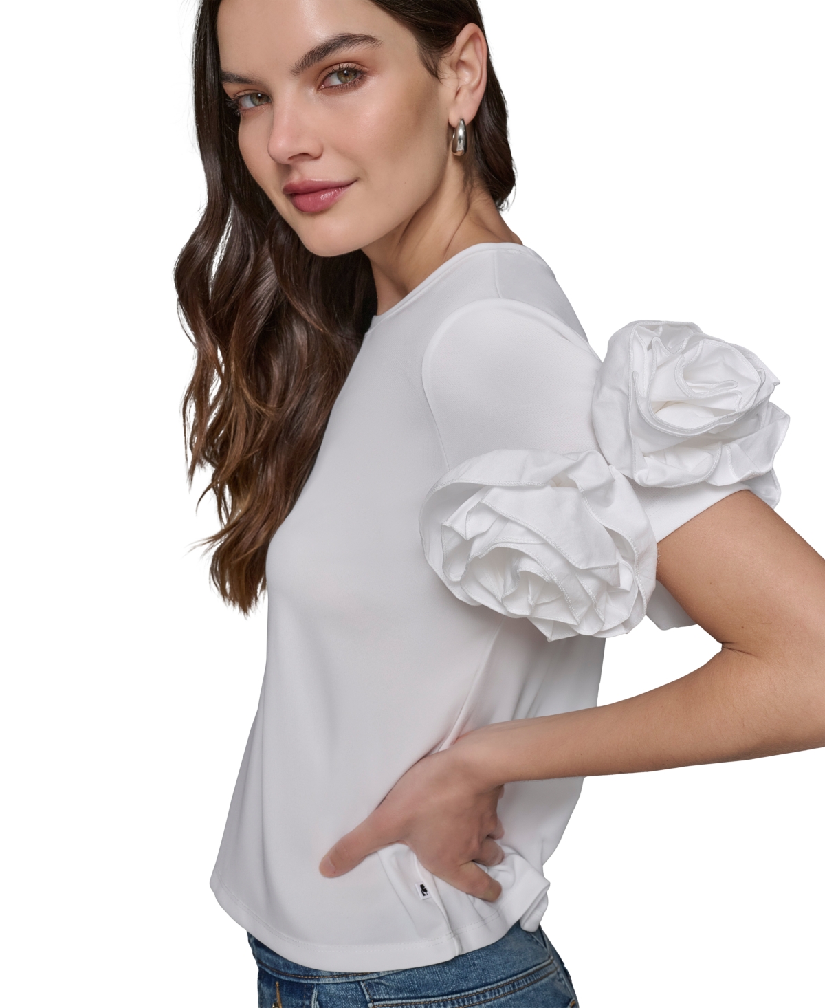 Shop Karl Lagerfeld Women's 3d Floral-sleeve Top In Soft White
