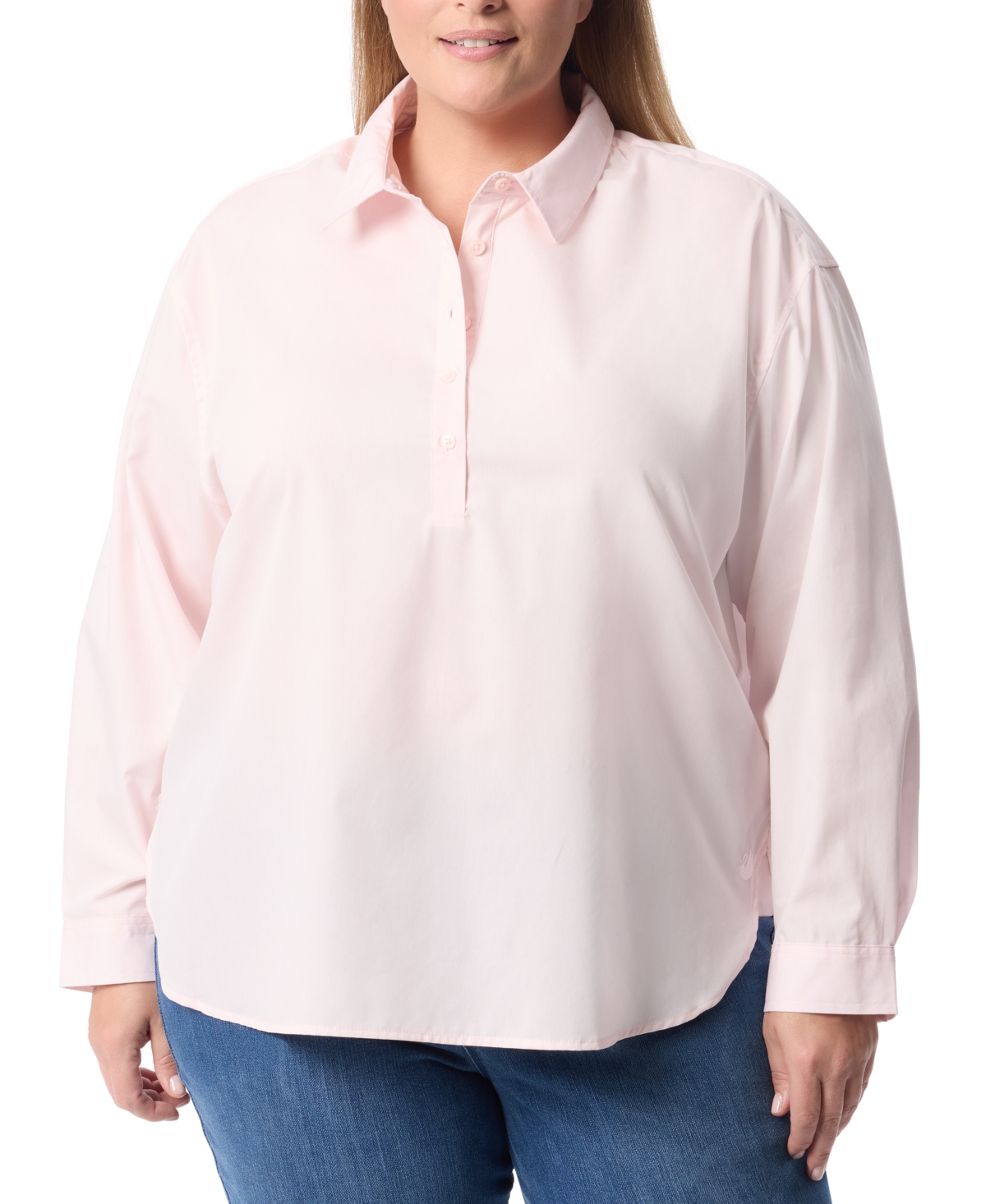 Gloria Vanderbilt Plus Size Amanda Popover Blouse In Pink Parasol