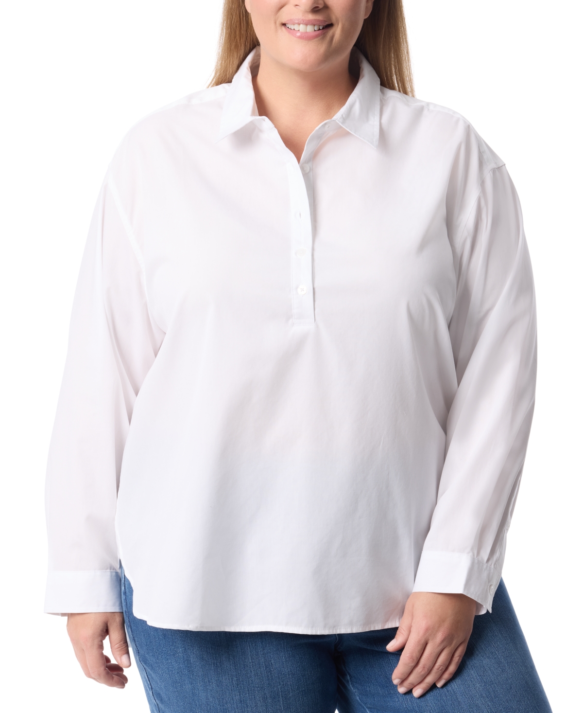Gloria Vanderbilt Plus Size Amanda Popover Blouse In Vintage White