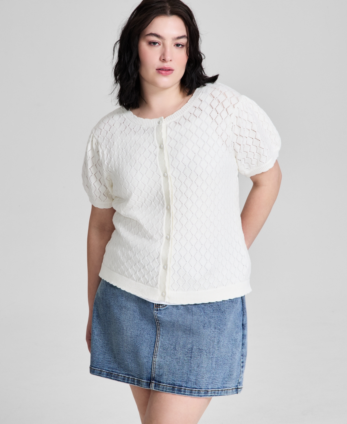 AND NOW THIS TRENDY PLUS SIZE SHORT-SLEEVE CARDIGAN, EXCLUSIVELY AT MACY'S 
