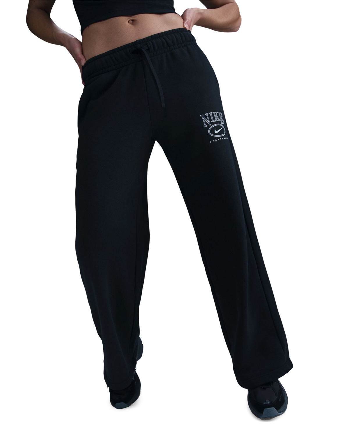 Nike Women's  Sportswear Club Fleece Mid-rise Wide-leg Graphic Pants In Black