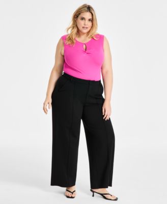 Bar III - Trendy Plus Size High-Rise Wide-Leg Pont&eacute;-Knit Pants