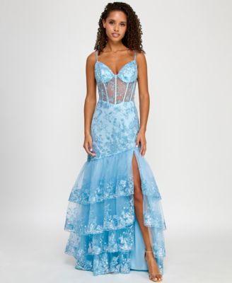 Say Yes - Juniors' Floral Sequin Embellished Corset Gown