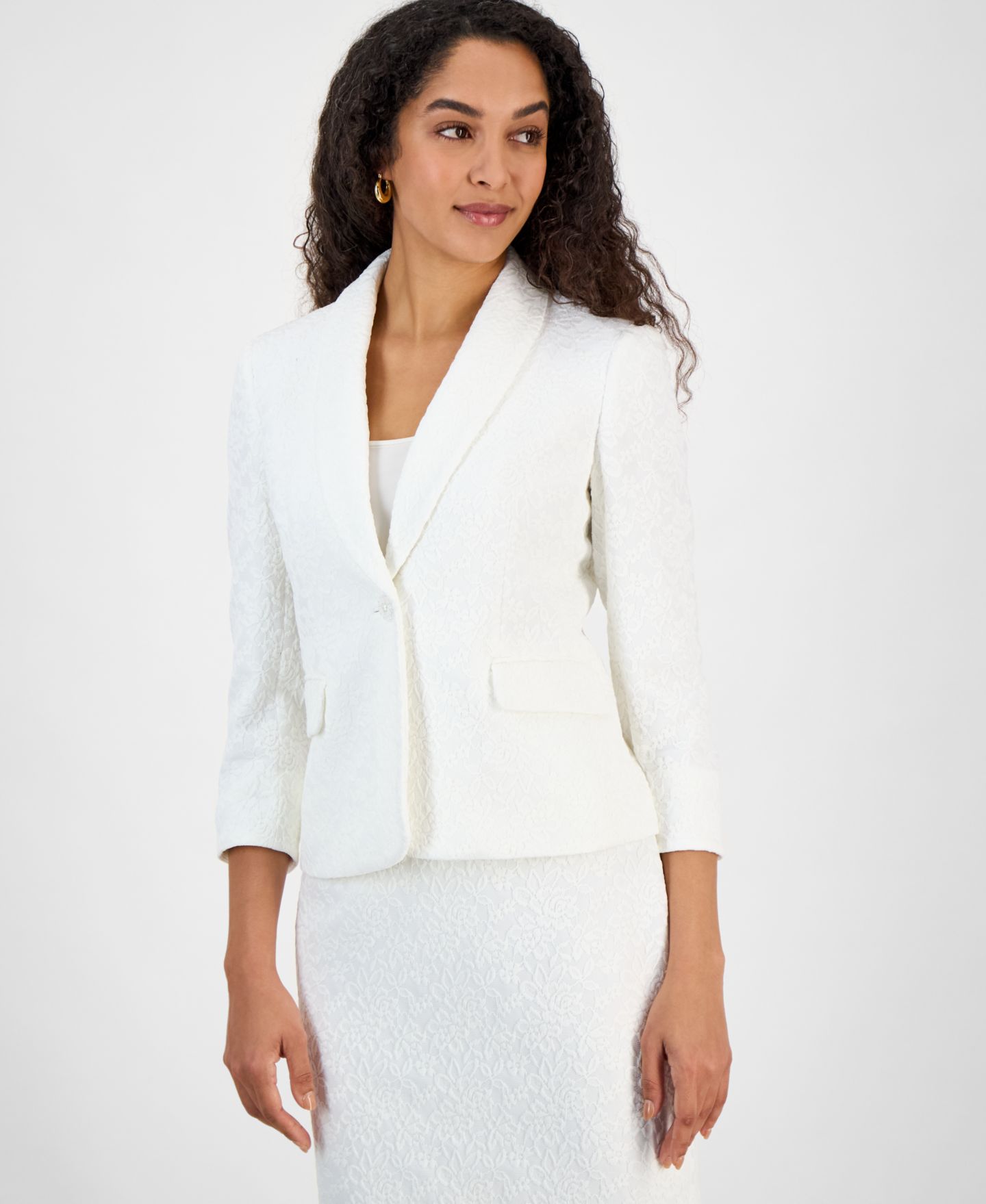 Женский пиджак Kasper Bonded-Lace Shawl-Collar Blazer, Regular & Petite, цвет: Белый — фото 6