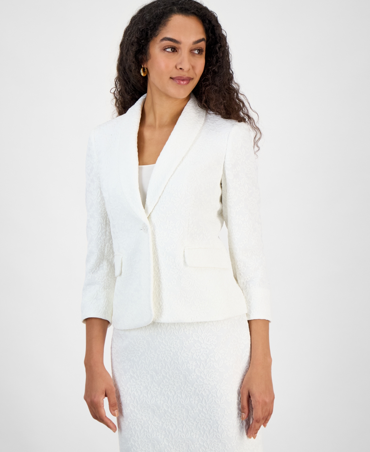 Kasper Petite Crepe One-button Jacket In Lily White