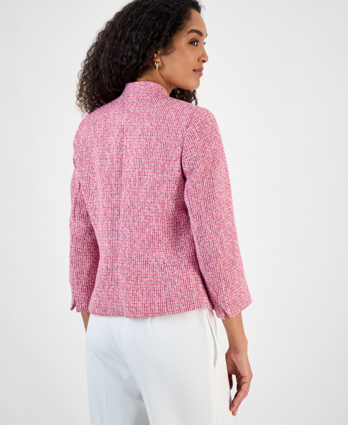 Kasper Open Front Tweed Jacket In Pink Perfection Multi