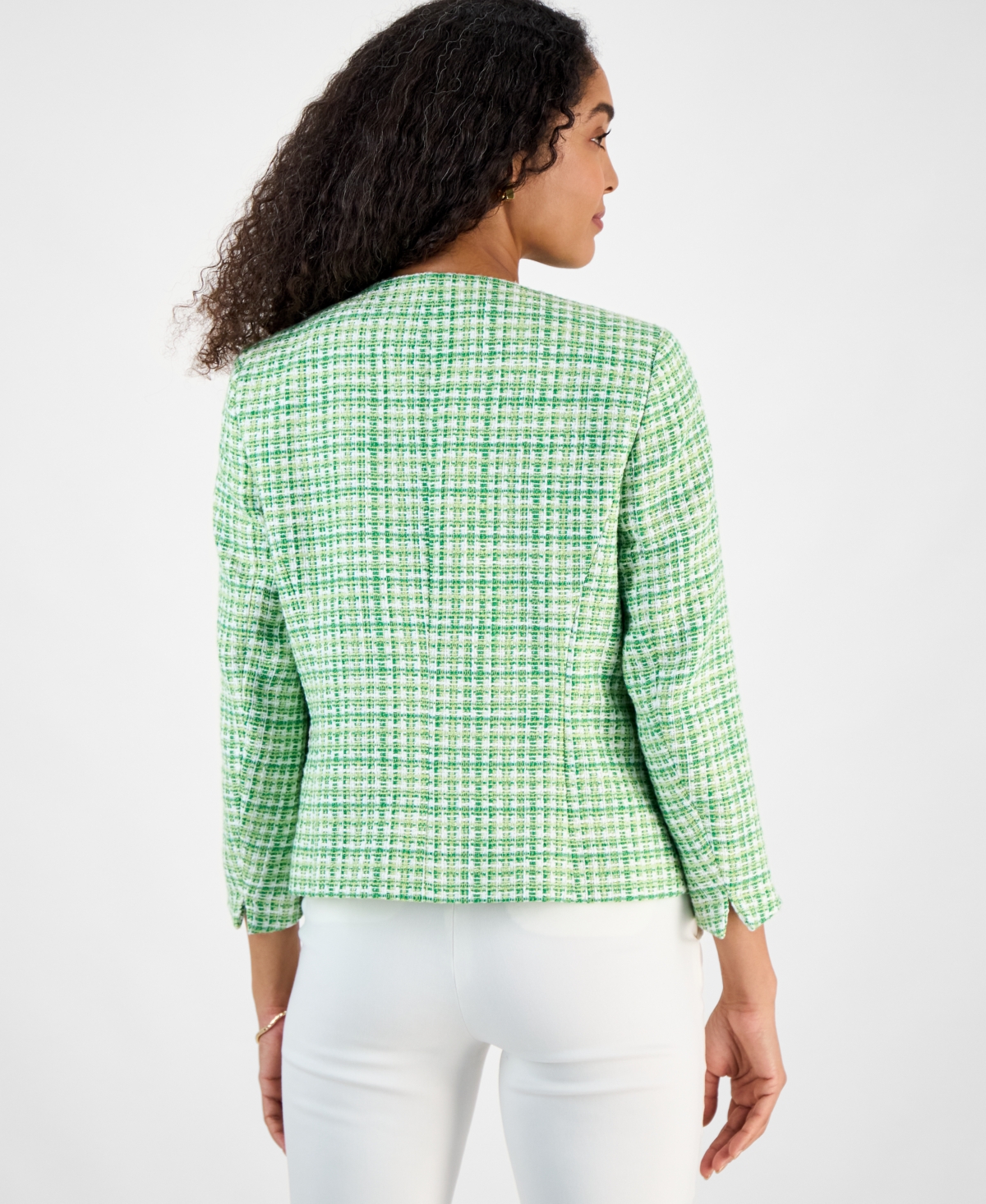 Kasper Women's Tweed Collarless Open-front Jacket, Regular & Petite Sizes In Spring Green Multi