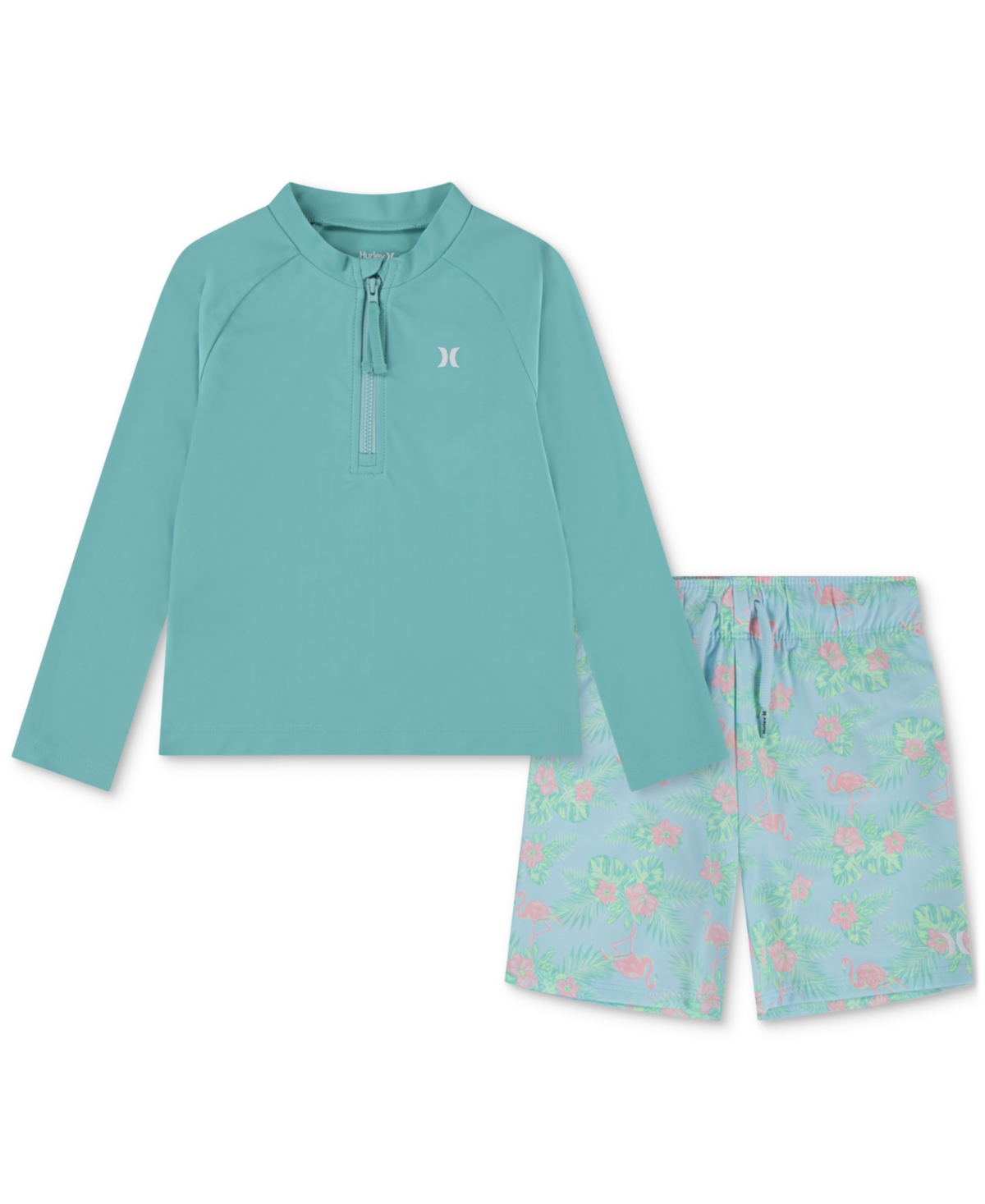 Hurley Two-piece Rashguard Swimsuit In Blue Flamingo