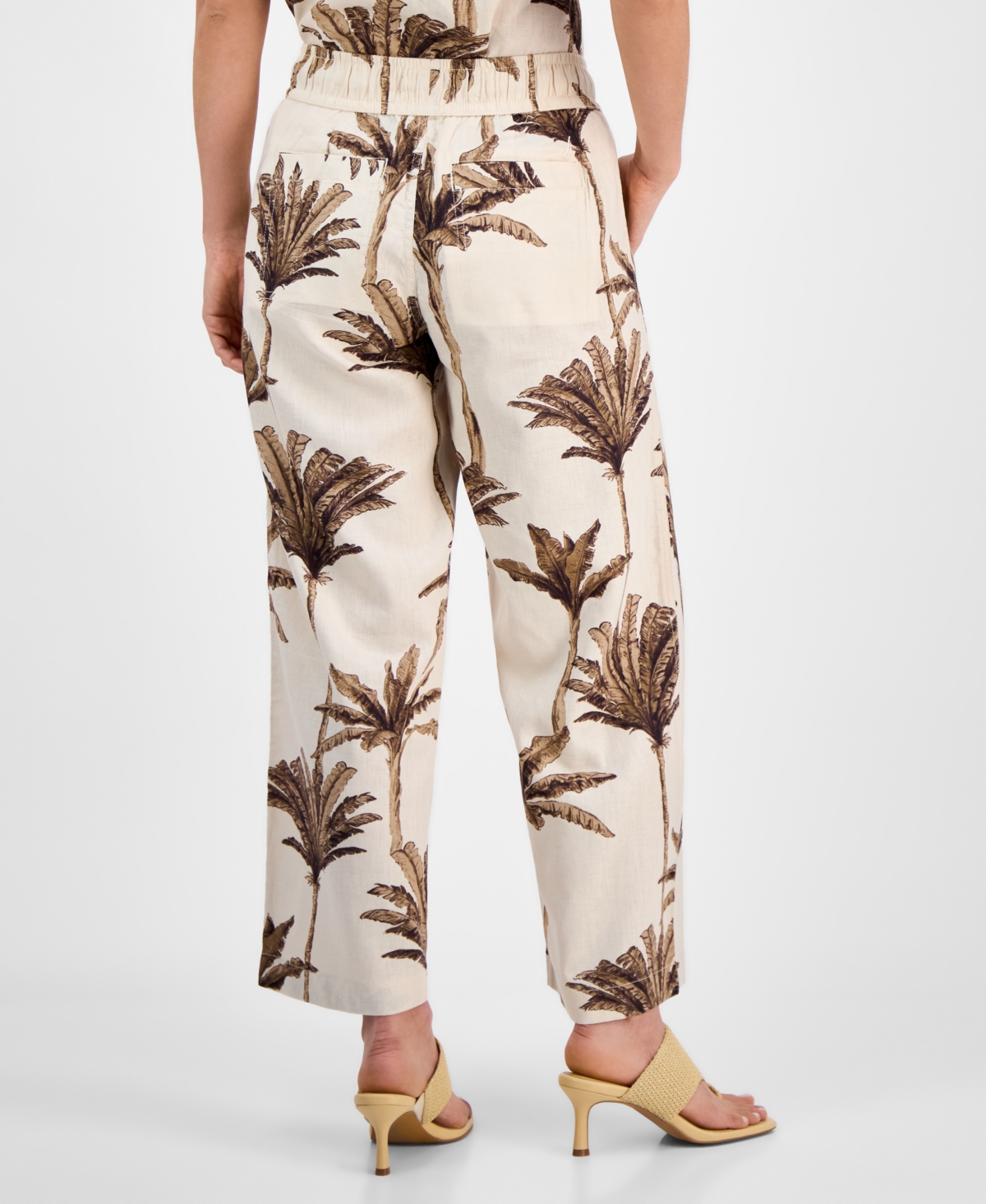 Nautica Jeans Women's Palm-print Linen-blend Wide-leg Pants In Parchment Multi