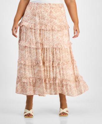 Trendy Plus Size Tiered Floral Maxi Skirt, Exclusively at Macy's