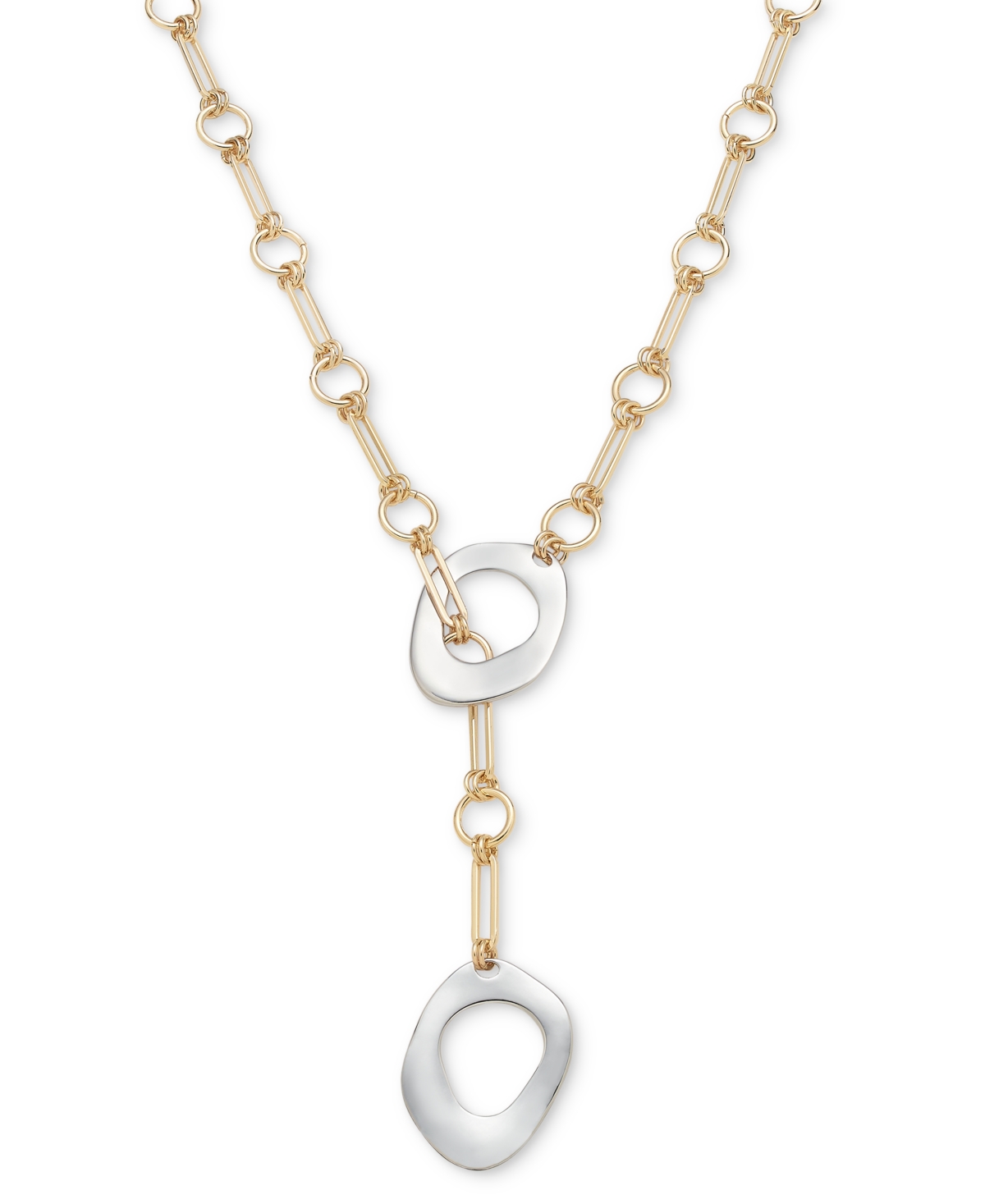 Two-Tone Sculptural Ring 29-3/4" Adjustable Lariat Necklace, Exclusively at Macy's - Two Tone